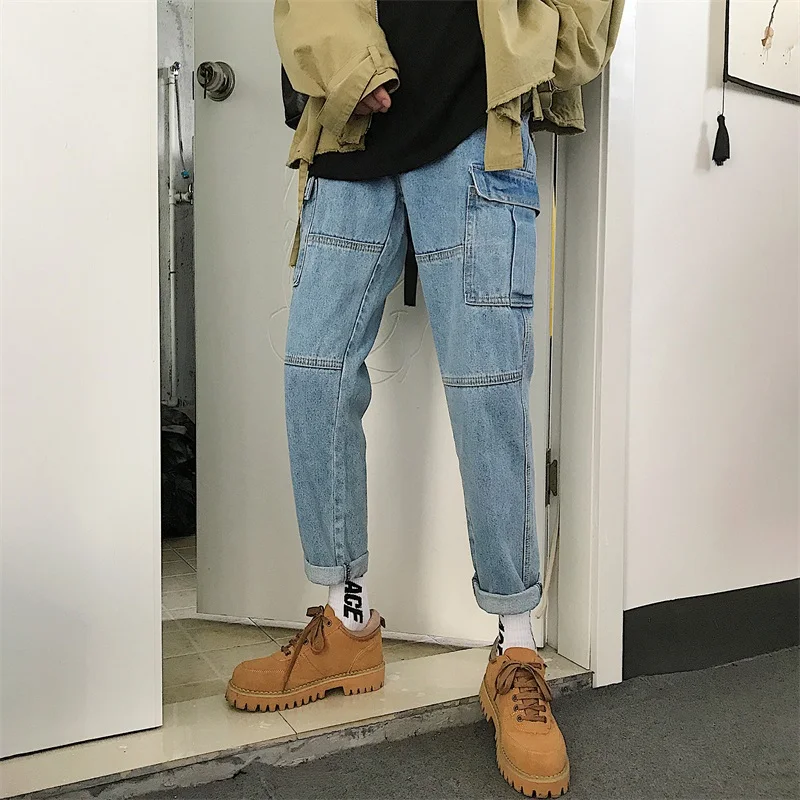 Мужские ковбойские брюки свободные брюки-багги в японском стиле с несколькими