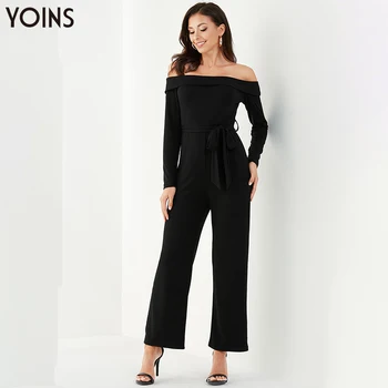 

YOINS 2020 Autumn Winter Women Jumpsuit Long Sleeves Belt Off-Shoulder Overlay Casual Work Regular Office Ladies Wear Body Mujer
