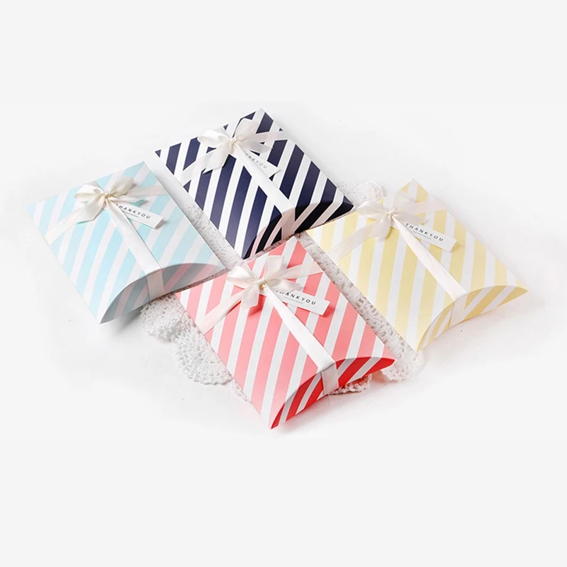 

50pcs/lot Colorful Striped Printed Pillow Box Chocolate Candy Packaging Boxes Gift Box for Wedding Baby Shower Supplies