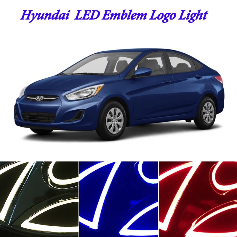 Blue 4D LED Car Front Grille Logo Badge Emblem Light IX35 I30 SONATA Hyundai