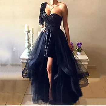 

SoDigne Glitter Prom Dresses with Detachable Skirt 2020 One Shoulder Sequin Formal Evening Dresses Party Dress Plus Size