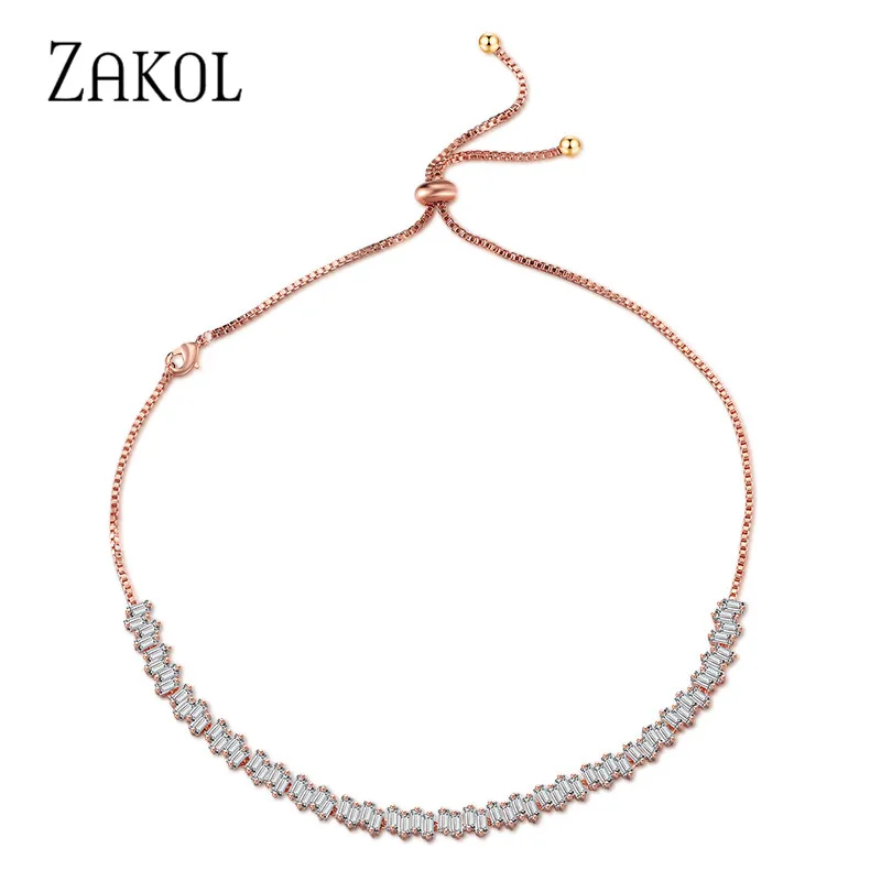 ZAKOL Модные чокеры для багета ожерелье ювелирные изделия AAA прямоугольник