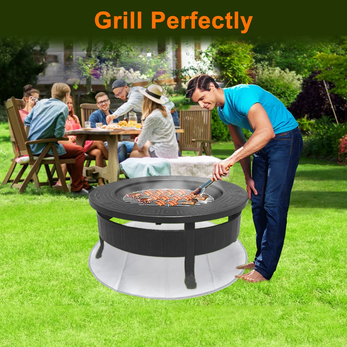 36 Inch Round Fire Pit Mat Fire Resistant Grill Mat Deck Protector Heat