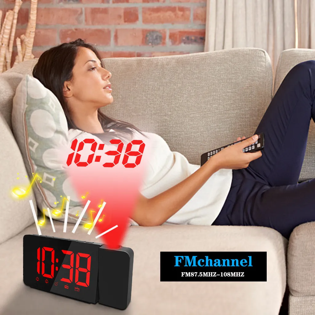 Горячая Распродажа светодиодный цифровой будильник USB проекционные часы светодиодный цифровой будильник вращающийся двойной будильник fm-радио