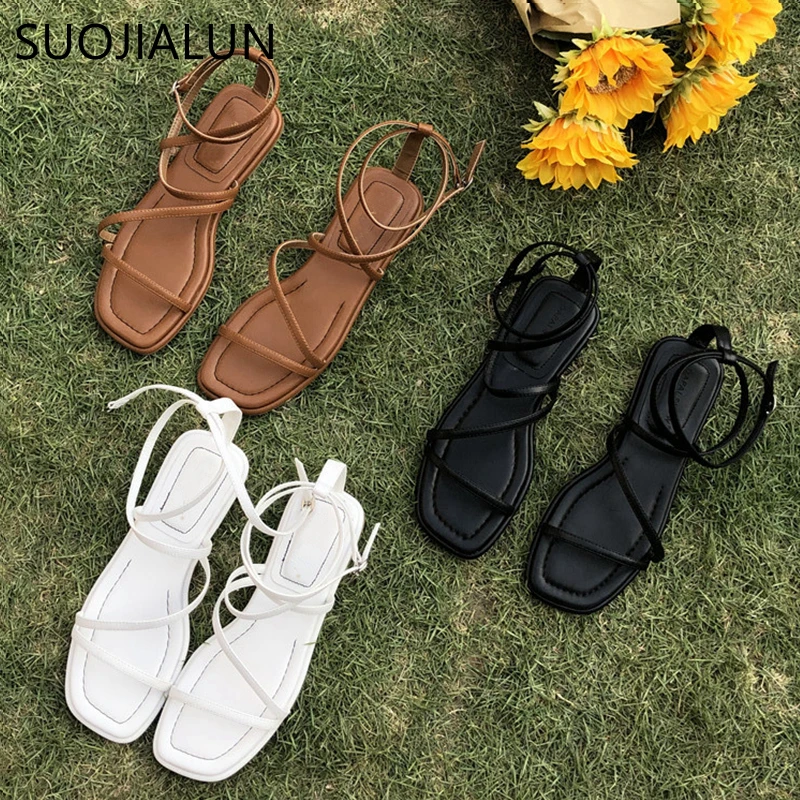 Women Sandals Flat Heel Narrow Band Back Strap Summer Gladiator Shoes Ladies Casual Slides women sandals women flats comfortable sandals
