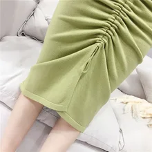 Юбка-карандаш с высокой талией, весна-осень, женская элегантная плиссированная трикотажная Облегающая Юбка со шнуровкой, однотонная женская офисная одежда, юбки