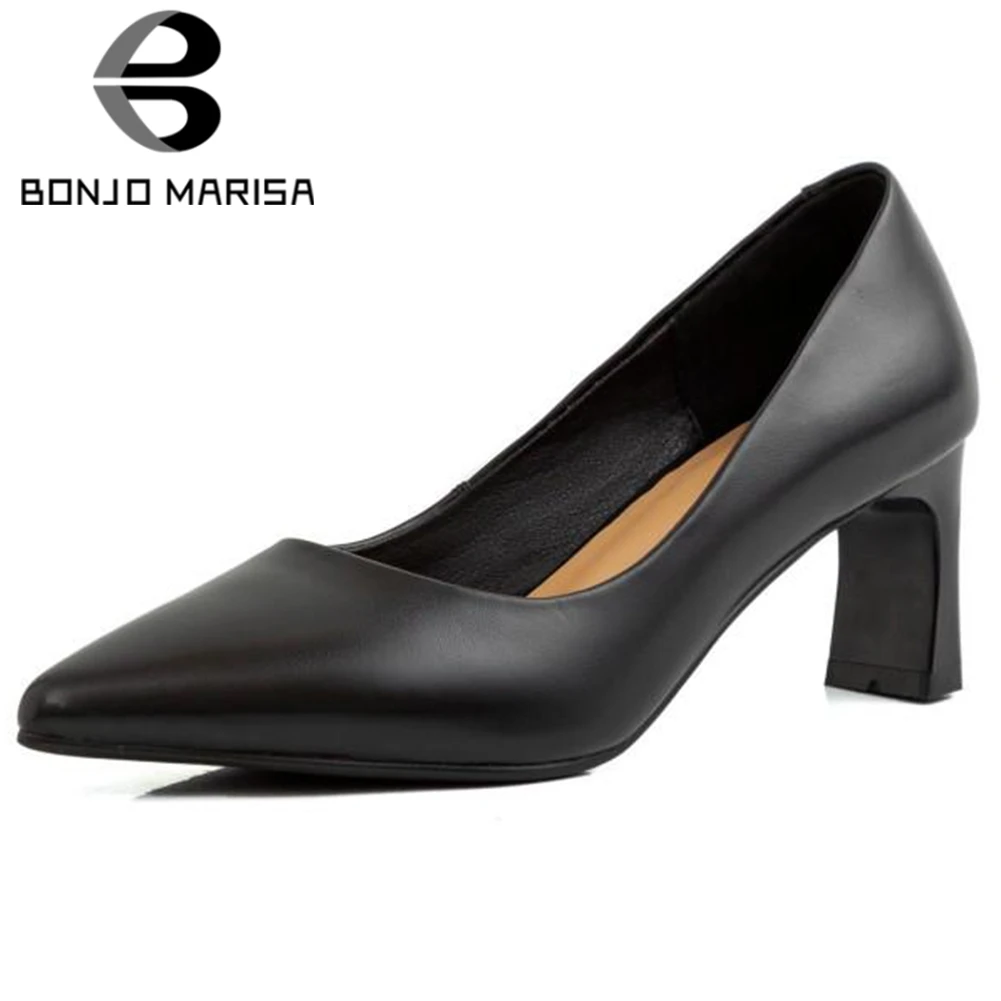 

BONJOMARISA Big Size 34-43 New Ladies Genuine Leather Pumps Fashion Pointed Toe High Heels Pumps Women Party Ol Shoes Woman