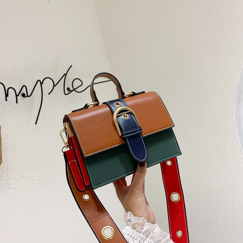 

Bag Female Handbags Mix and Match PU Women's Shoulder Bag Wide Shoulder Strap Women's Bag Premium Sense Brand Messenger Bag New