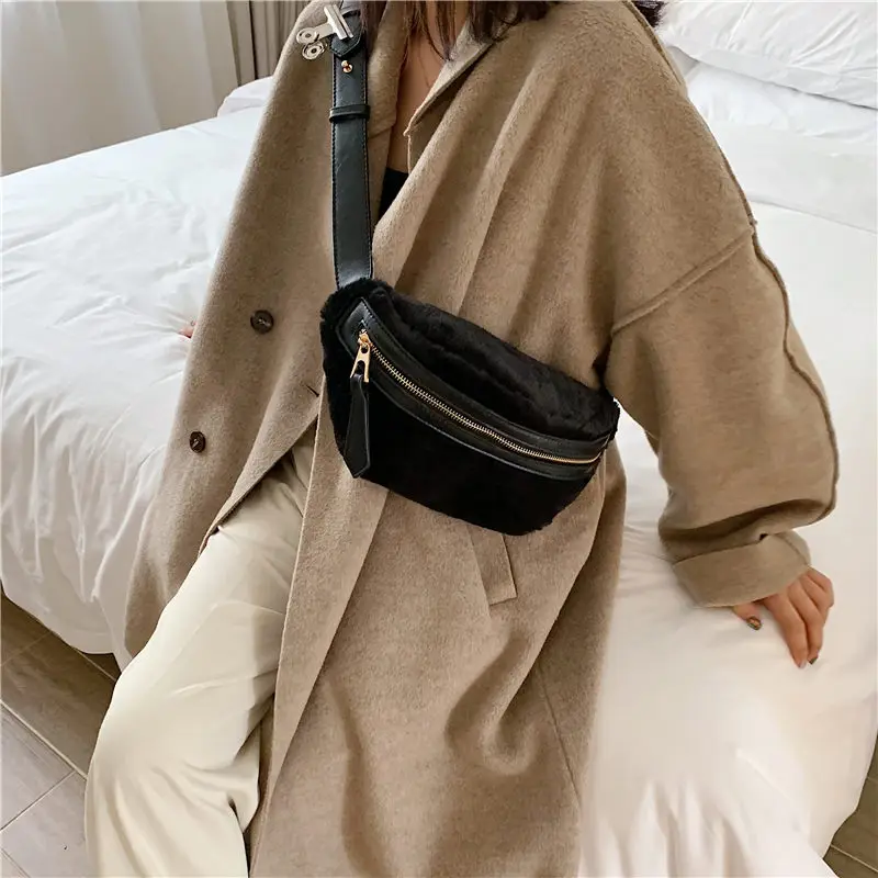 Женская уличная сумка-мессенджер на молнии, Спортивная нагрудная сумка из искусственного меха, поясная сумка для женщин, зимняя теплая
