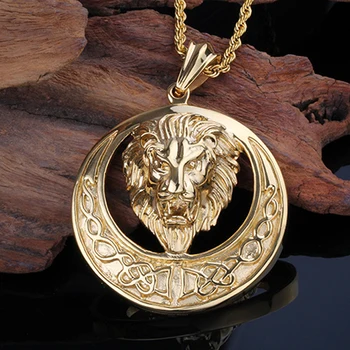 

Dropshipping Lion Pendant Necklace For Men Gold Tone Stainless Steel Chain Necklace Men Hip Hop Jewelry