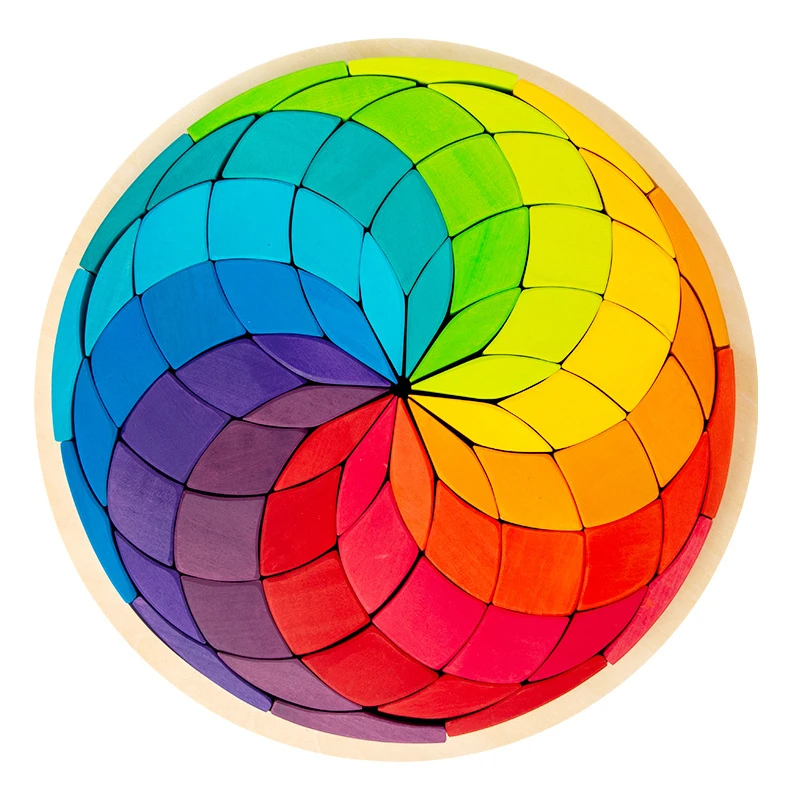 US $171.54 Large Flower Wooden Rainbow Wood Blocks Colored Geometry Block Nordic Style Wood Toys Kids Creative Montessori Educational Toys