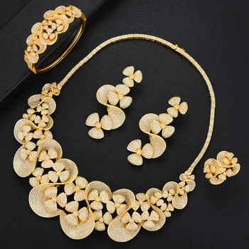 

GODKI Luxury Wheel Flower 4PCS Statement Jewelry Sets Dubai Jewelry Sets For Women Cubic Zircon Wedding Bridal Jewelry Set