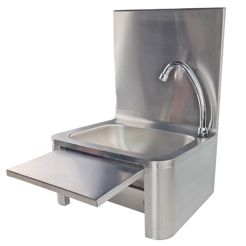 

Single bowl hand wash basin above counter kitchen knee operated sink with full stainless steel material
