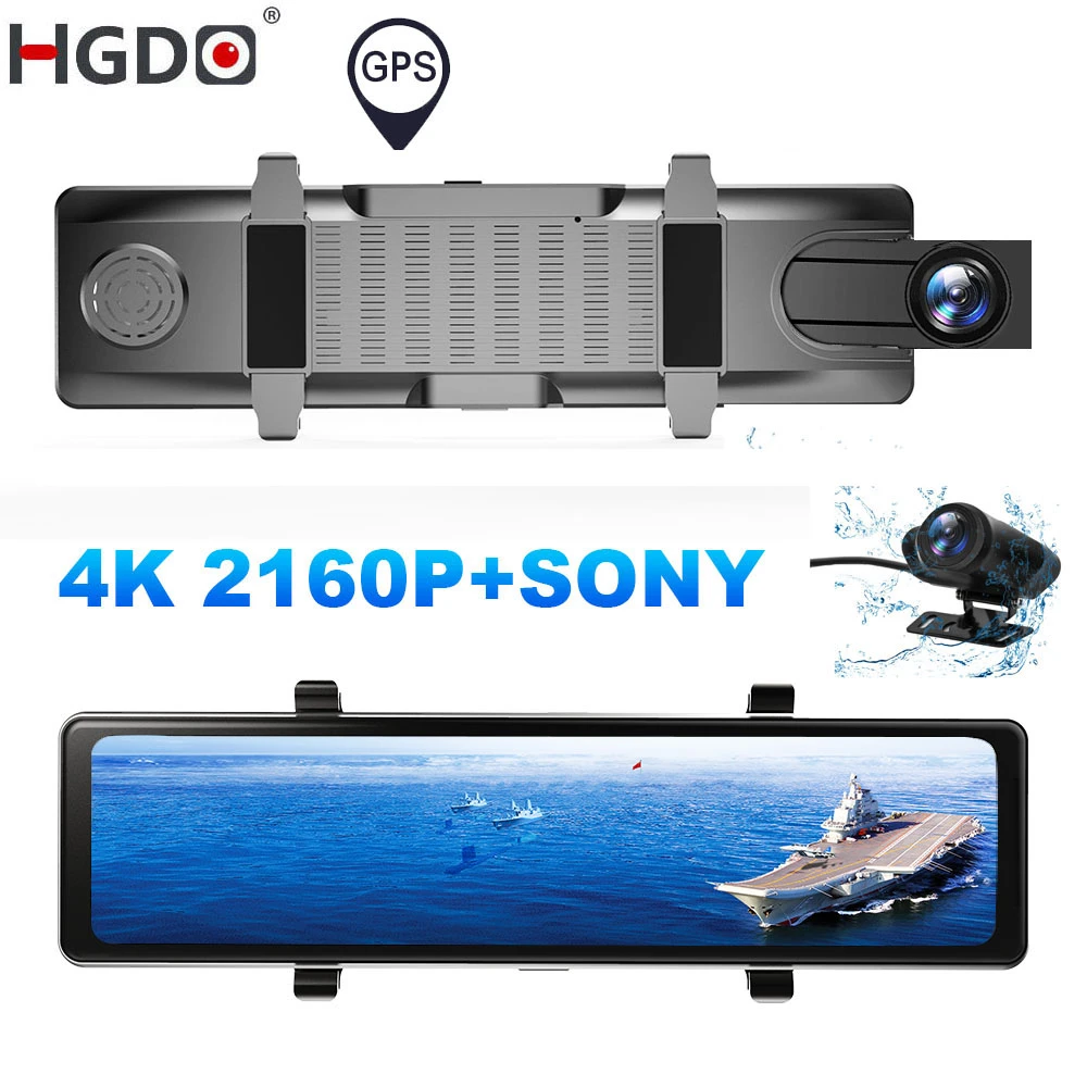 yi smart dash camera HGDO E466 4K Dash Cam Front and Rear 2 Camera HiSilicon 2160P Sony Rear View Room Mirror Video Recorder Auto GPS Car DVR Car Video Surveillance