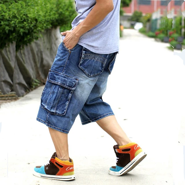 Baggy Denim Shorts for Men Hip Hop Bermuda Jeans - Blue