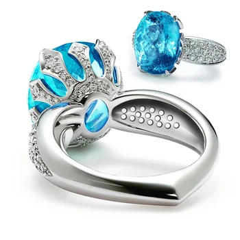 

Huitan New Romantic Heart Shape Mosaic Big Sky Blue Zircon Women Engagement Rings Shiny Fine Gift for Girlfriend Fashion Jewelry