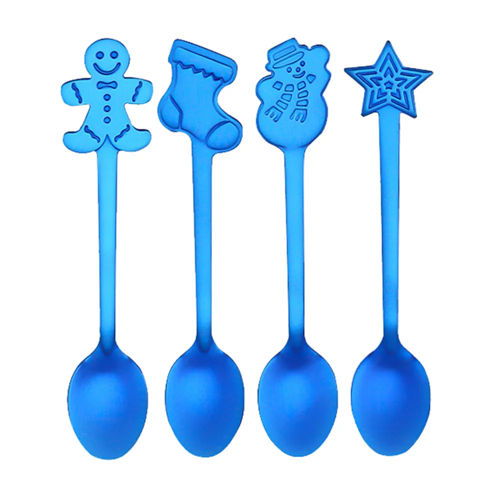 4 шт. Рождественская красочная ложка ложки с ручкой столовые приборы мороженое для питья новогодние вечерние поставки L1008 - Цвет: Blue