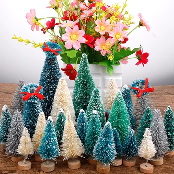 

22Pcs Mini Cedar Trees Kit Sisal Snow Frost Trees with Wood Base Bottle Brush Trees Snow Embellishment Desktop Trees Crafting