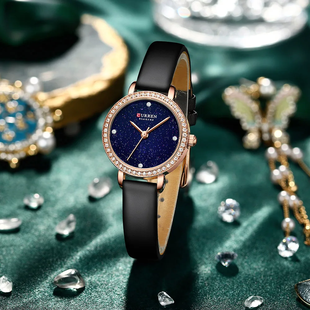 CURREN eleganti orologi sottili affascinanti per orologi da polso classici  in pelle al quarzo Clcok da donna con strass|Women's Watches| - AliExpress