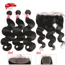 Ali Queen Dell'onda Del Corpo 3Pcs Brasiliano Non Trasformati Prime Di Un donatore Capelli Umani Del Virgin Bundles 13x4 Pizzo trasparente anteriore A Doppio Disegnato