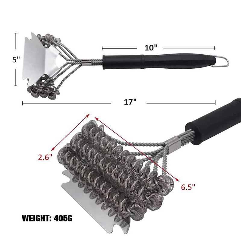 YOMDID Practical BBQ Cleaning Brush Barbecue Cleaner Three Head Spring Creative Oven Grill Cleaning Tool Brush BBQ Accessories