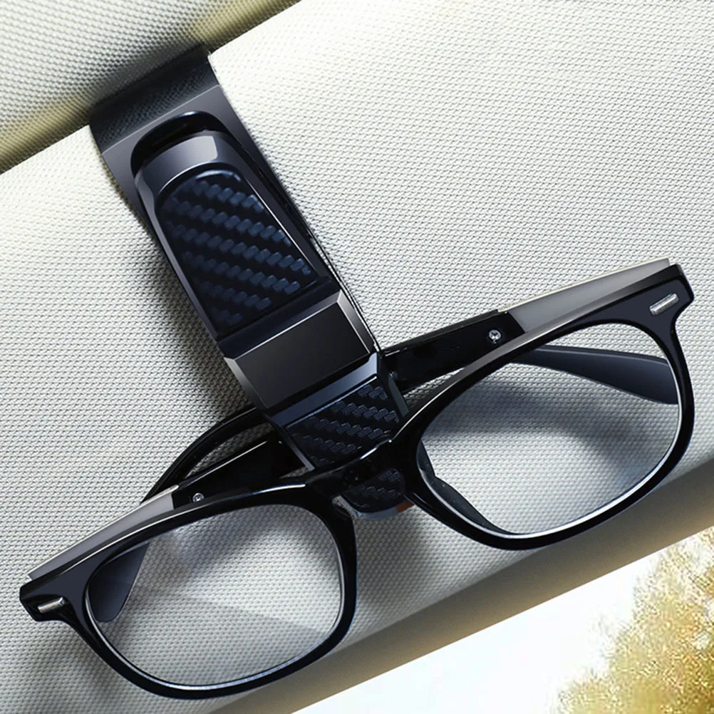 2 PCS Car Sun Visor Clip Holder Carbon Fiber Sunglasses Holder Clip Glasses Cage Storage Auto Accessories
