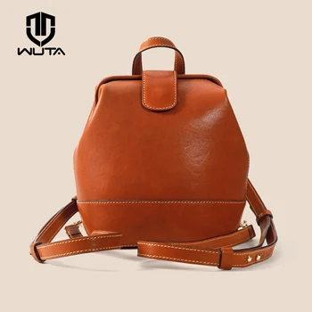 

WUTA Vintage Handmade Women Backpack Vegetable Tanned Leather Daily Casual Travel Bag For Lady High Quality Knapsack Black Brown