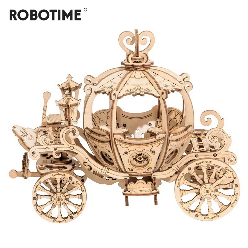 Robotime Новое поступление 182 шт. DIY подвижная 3D деревянная карета-тыква Модель Строительный набор игрушка подарок для детей друг TG302 - Цвет: TG302 Pumpkin Cart