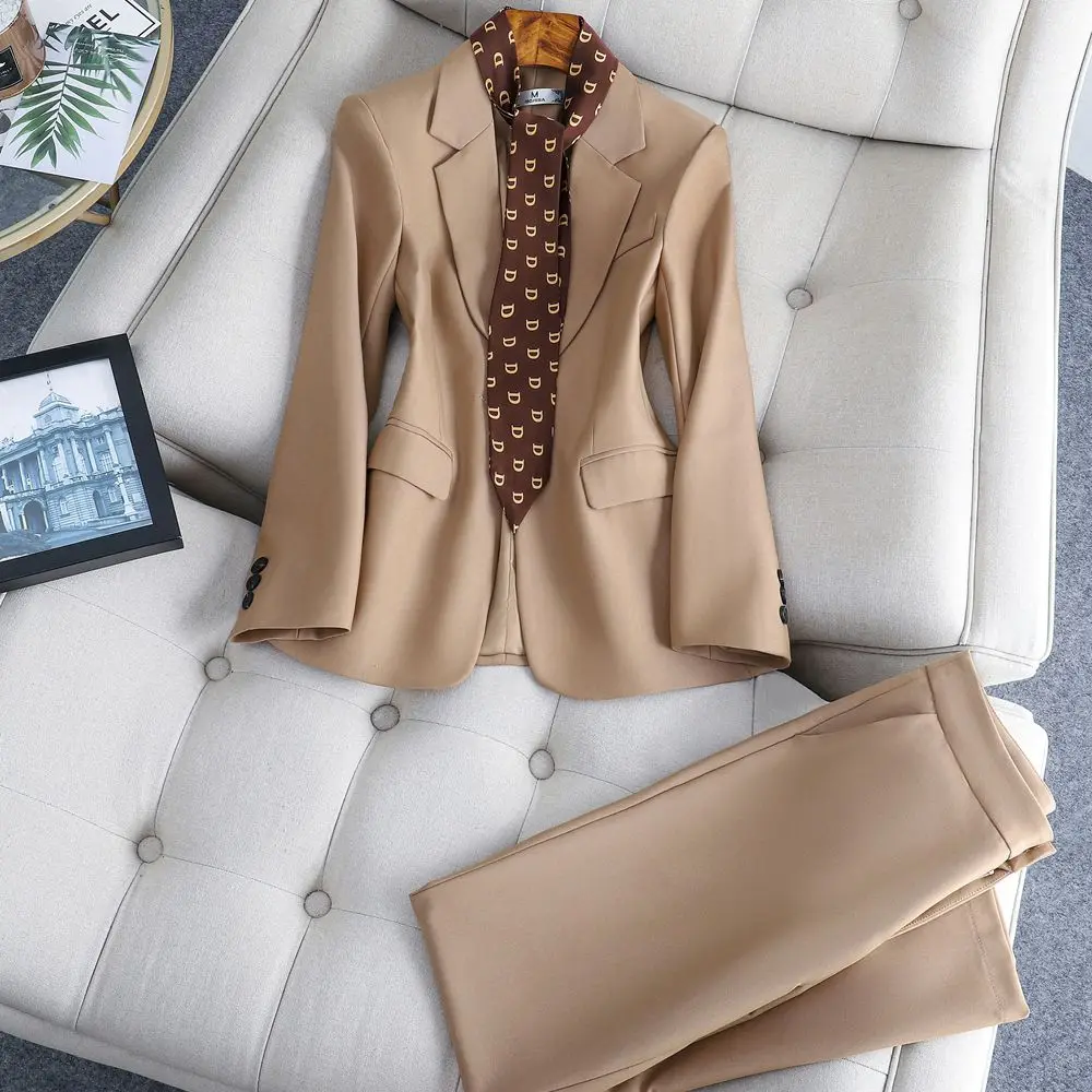 2023 latest khaki professional manager formal female suit autumn and winter beauty fashion temperament host suit OL interview wo