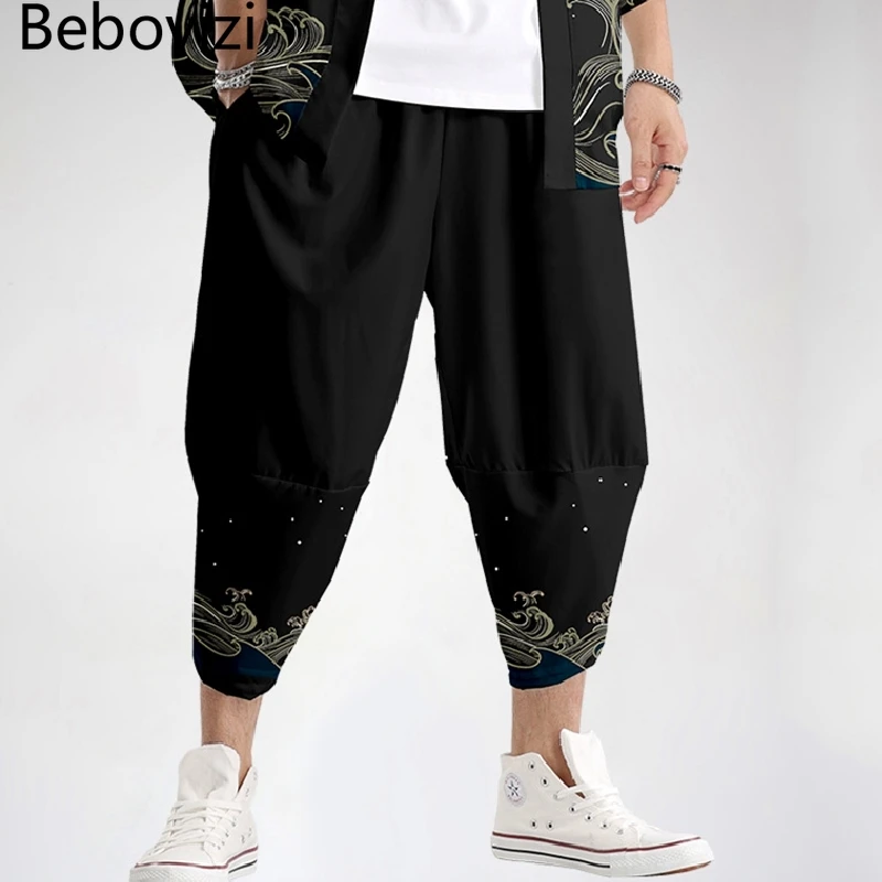 Japanese Style Kimono Pants Set Men Cosplay Traditional Samurai Thai Harem Pants Harajuku Streetwear Vintage Men's Trousers japanese kimono