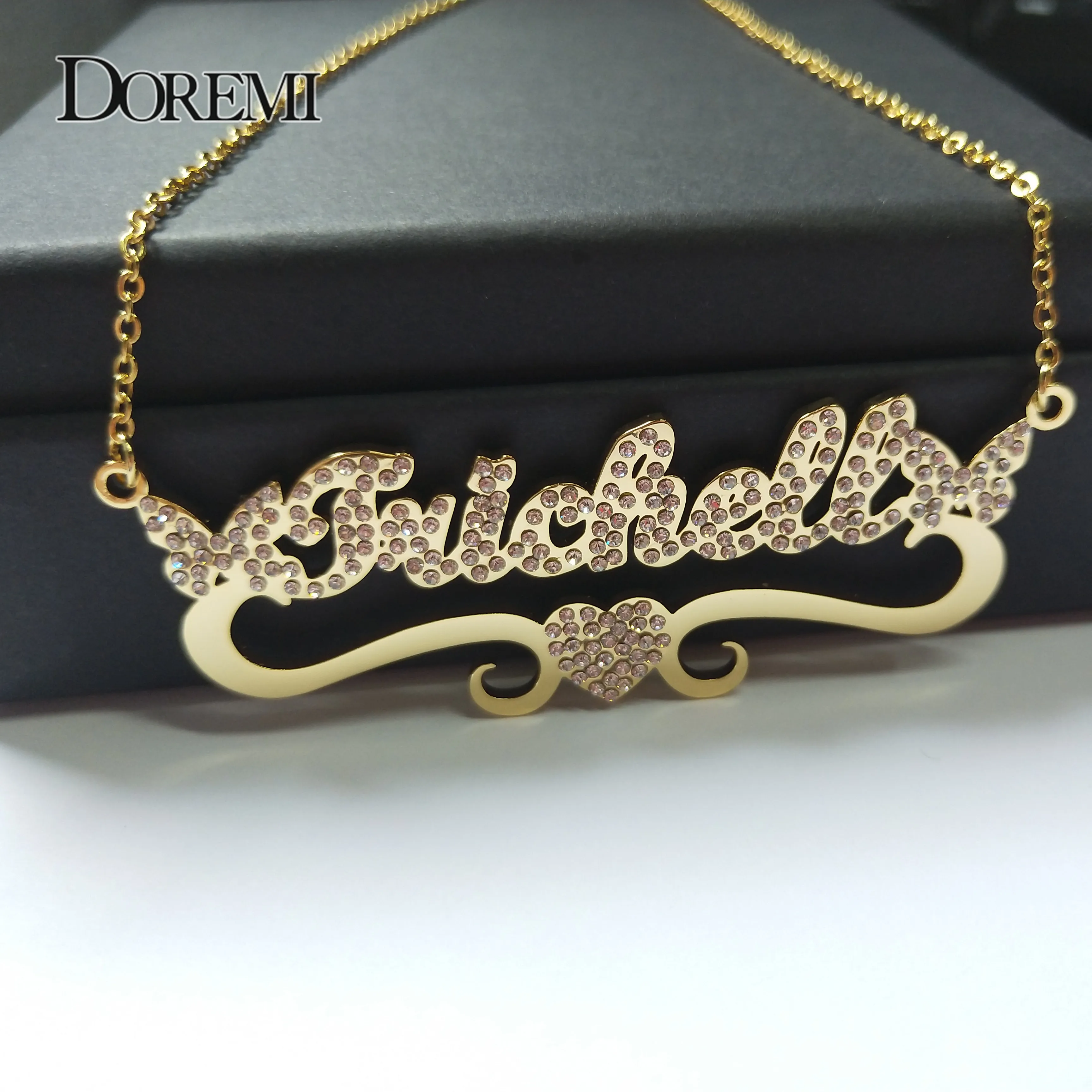 DOREMI Stainless Personalized Custom Name Necklace crystal Stainless Steel Butterfly  Name Necklace