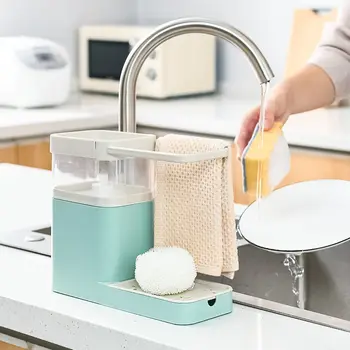 

Kitchen Sink Organizer 3 in 1 Cleaning Liquid Container Soap Pump Dispenser Sponge Holder Dishcloth Rag Hanger Draining Rack