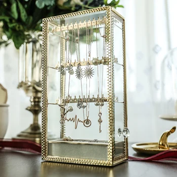 

Organizador de maquillaje caja de almacenamiento transparente a prueba de polvo collar pendientes de almacenamiento estante