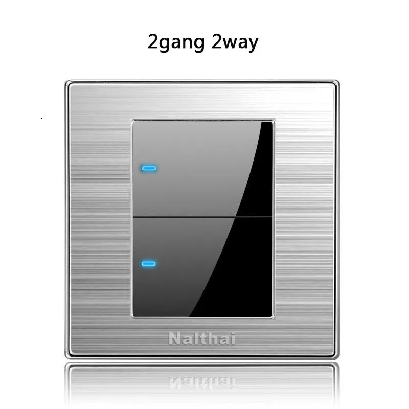 

86type 2 Gang 2Way Press button home switch Acrylic led brush stainless steel mirror light point switch Germany UK France socket