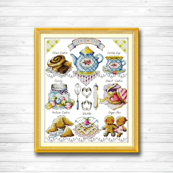 

Tea cake cartoon dessert shop cookies Painting Cross stitch 11CT 14CT cross stitch kits embroidery needlework sets Home decor