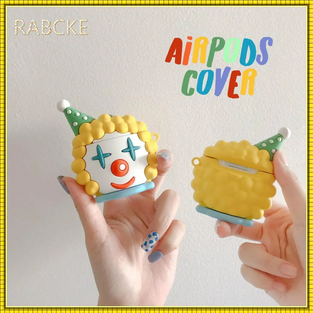 

3D Earphone Case For Airpods 2 Case Silicone clown Cartoon Wireless Bluetooth Headphone Cover For Apple Air pods 1 Cases Hook