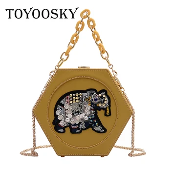 

TOYOOSKY newest Hexagon pu leather Handbag Women Summer Bag Handmade Woven Beach Circle Bohemia Shoulder Bag elephant print