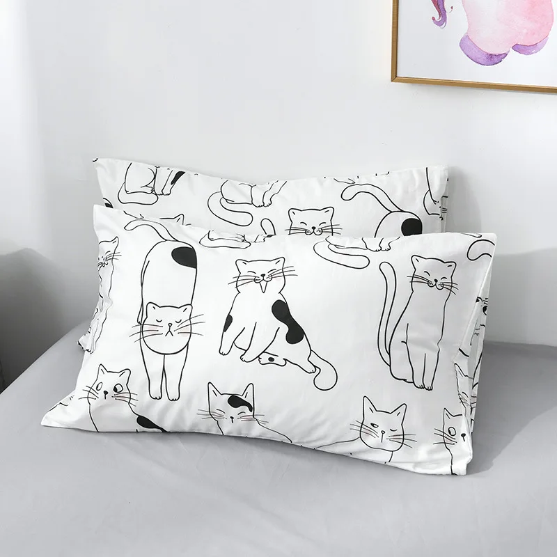 Комплект постельного белья с рисунком кота из мультфильма, Хлопковое одеяло Kawaii, Комплект постельного белья s для женщин и девочек, двуспальные простыни и наволочки