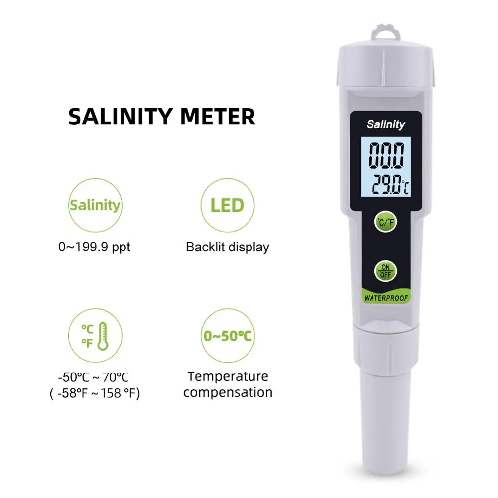 

Yieryi Digital Salinity Meter Seawater Freshwater Aquarium Salt Content Tester High Precision Concentration Tester 0~199.9ppt