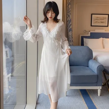 

2020 Spring and Summer Court Style Sexy Slip Nightdress Nightgown Two-Piece Women's Sleepwear Robe