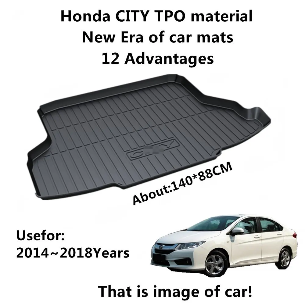 

SJ ALL Weather TPO Car Trunk Mats Tail Boot Cargo Liner Cover Rear Cargo Tray Luggage Pad For Honda City 2014-2016 2017 2018