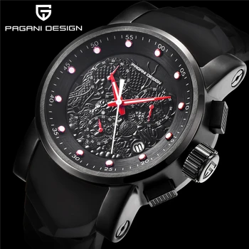 

Top Brand Hot Men Quartz Watch PAGANI DESIGN Chinese Dragon Calendar Silicone Strap Multifunction Chronograph Waterproof Watch