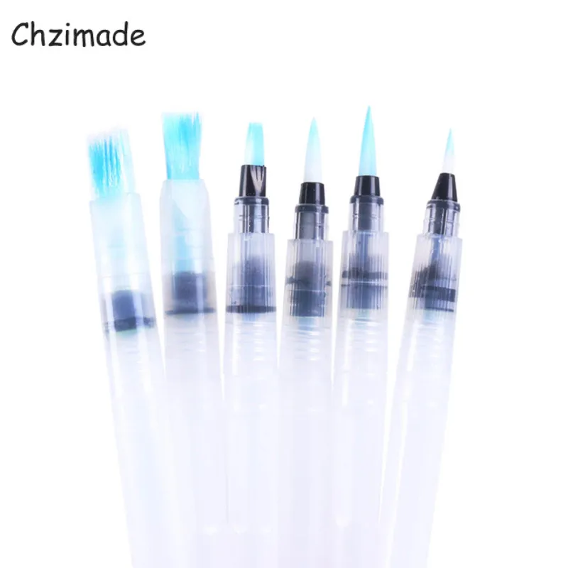 

Chzimade 6Pcs/Set Refillable Paint Brush Water Color Brush Soft Watercolor Brush Ink Pen for Painting Diy Drawing Art Supplies