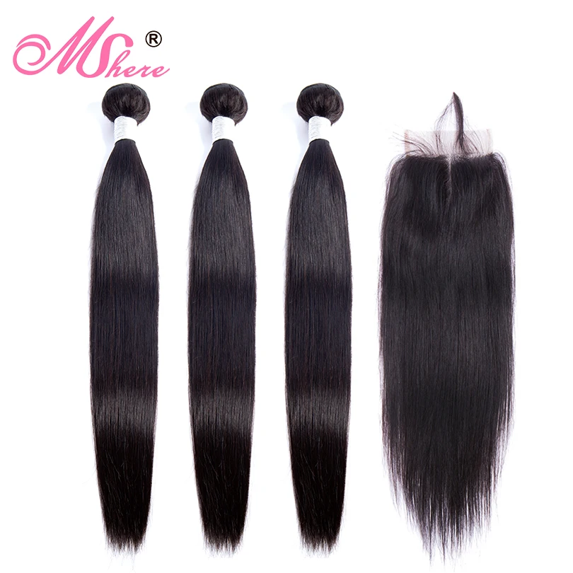 

Mshere Straight Hair Bundles With Closure Brazilian 3 Bundles With Lace Closure Non Remy Human Hair Bundles With Closure