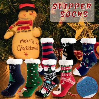 

Women's Winter Super Soft Warm Cozy Fuzzy Fleece-Lined Grippers Slipper Christmas Socks compression stockings kerst sokken E1