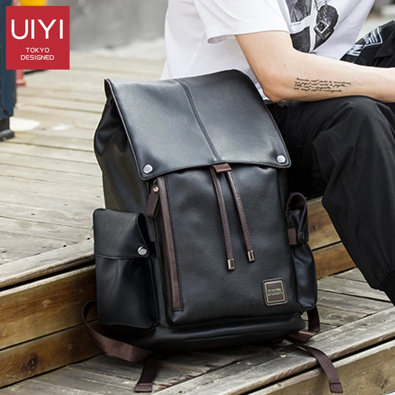 

PU Leather Backpack Men's Bag Simple Fashion Drawstring Flap Backpack Business Men's Computer College Student Bag Shoulder Bag