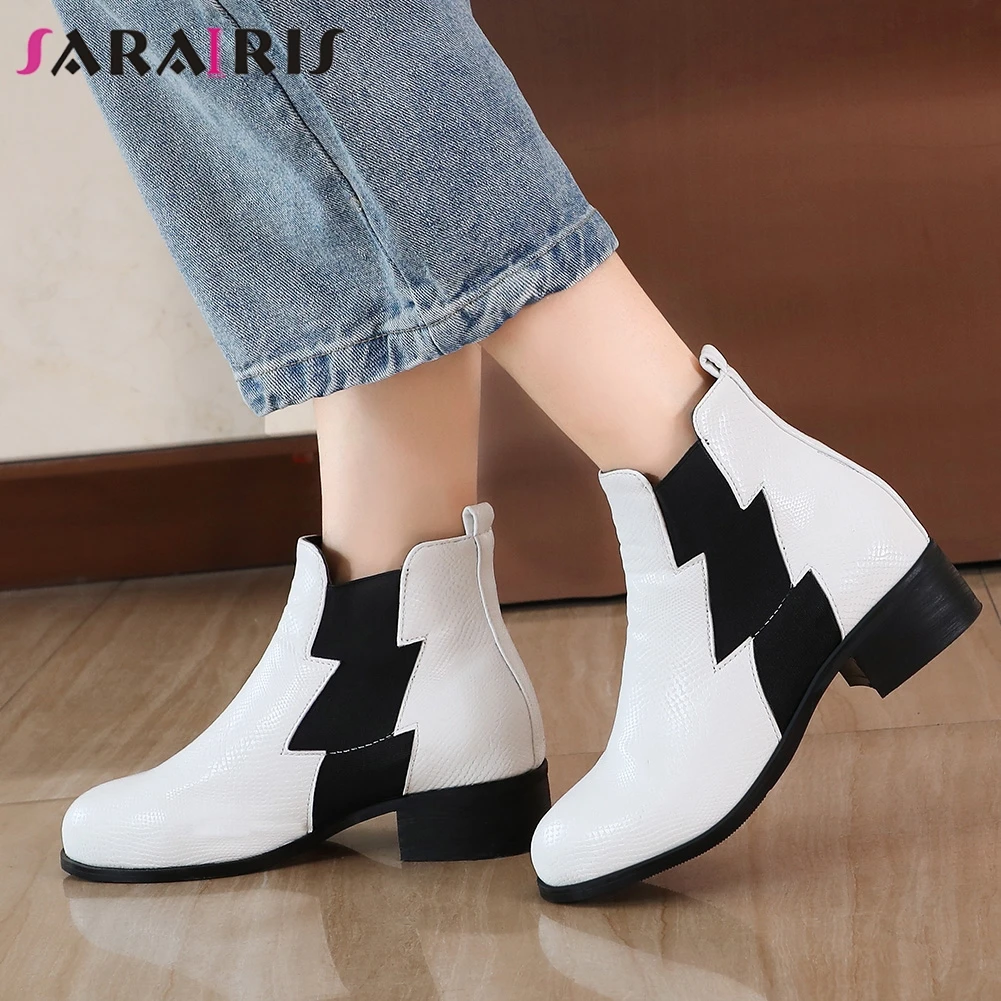 

SARAIRIS Vintage Chunky Low Heels Round Toe Rubber Sole Slip On Short Ankle Boots Woman Autumn Winter Shoes Big Size 32-43