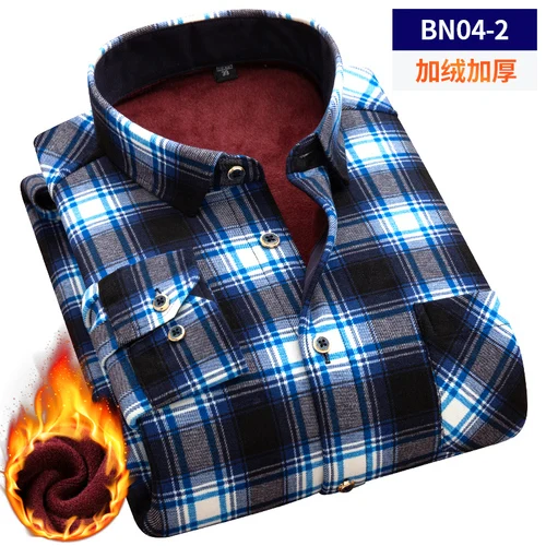 Зимняя мужская плотная фланелевая рубашка в клетку, модная повседневная мужская рубашка с длинным рукавом в британском стиле, большой размер 5XL, плюс бархатная теплая рубашка - Цвет: BN04-2