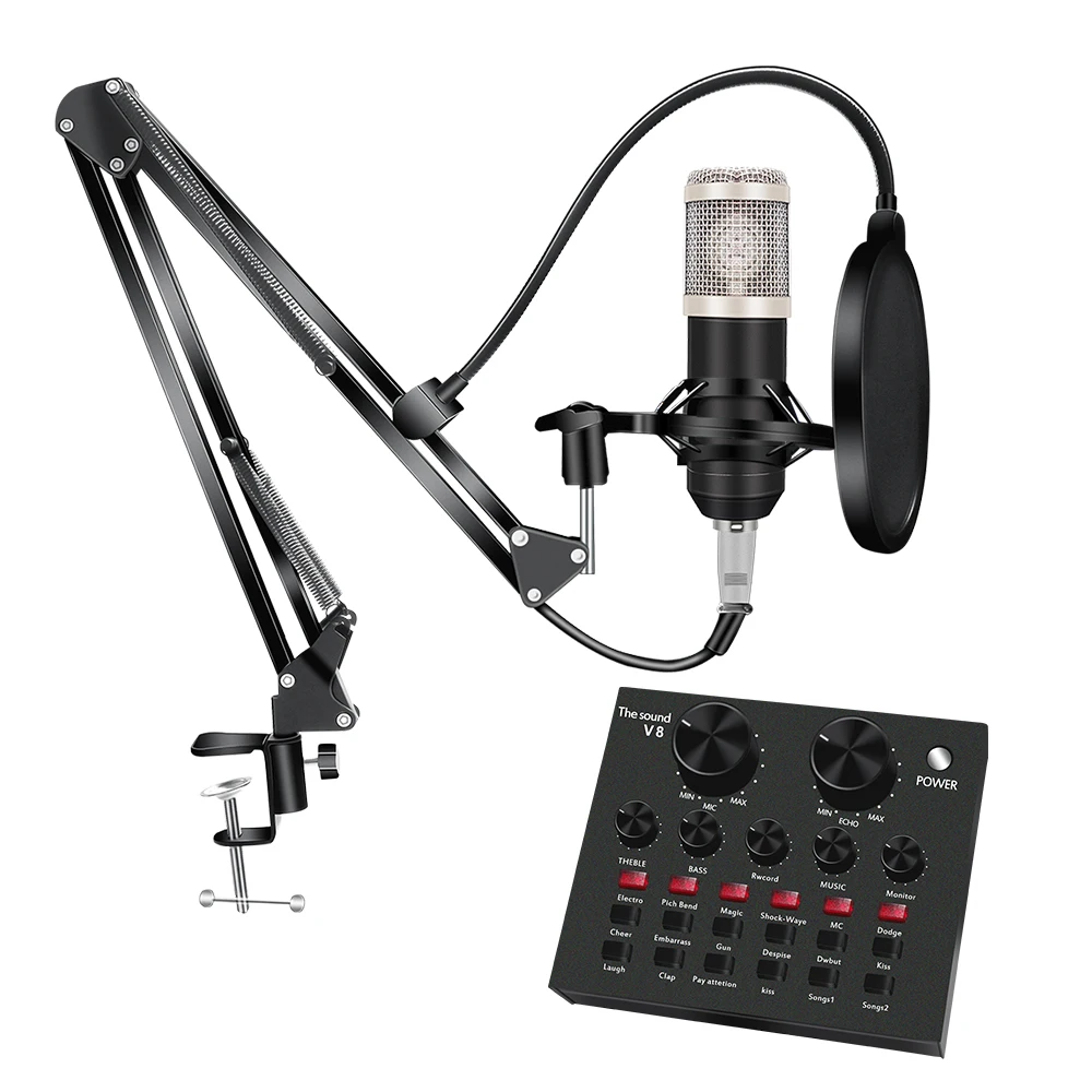 Bm 800 студийные комплекты микрофона с фильтром V8 звуковая карта конденсаторный микрофон комплект записи Ktv караоке микрофон для смартфона