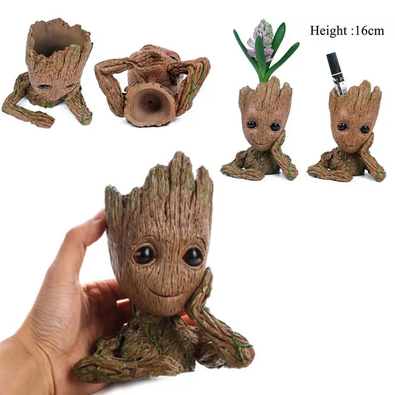 

Home Decor Accessories Baby Groot Pen Holder Plants Flower Pot Cute Tree Figurines Miniature Model Desktop Decoration Ornaments